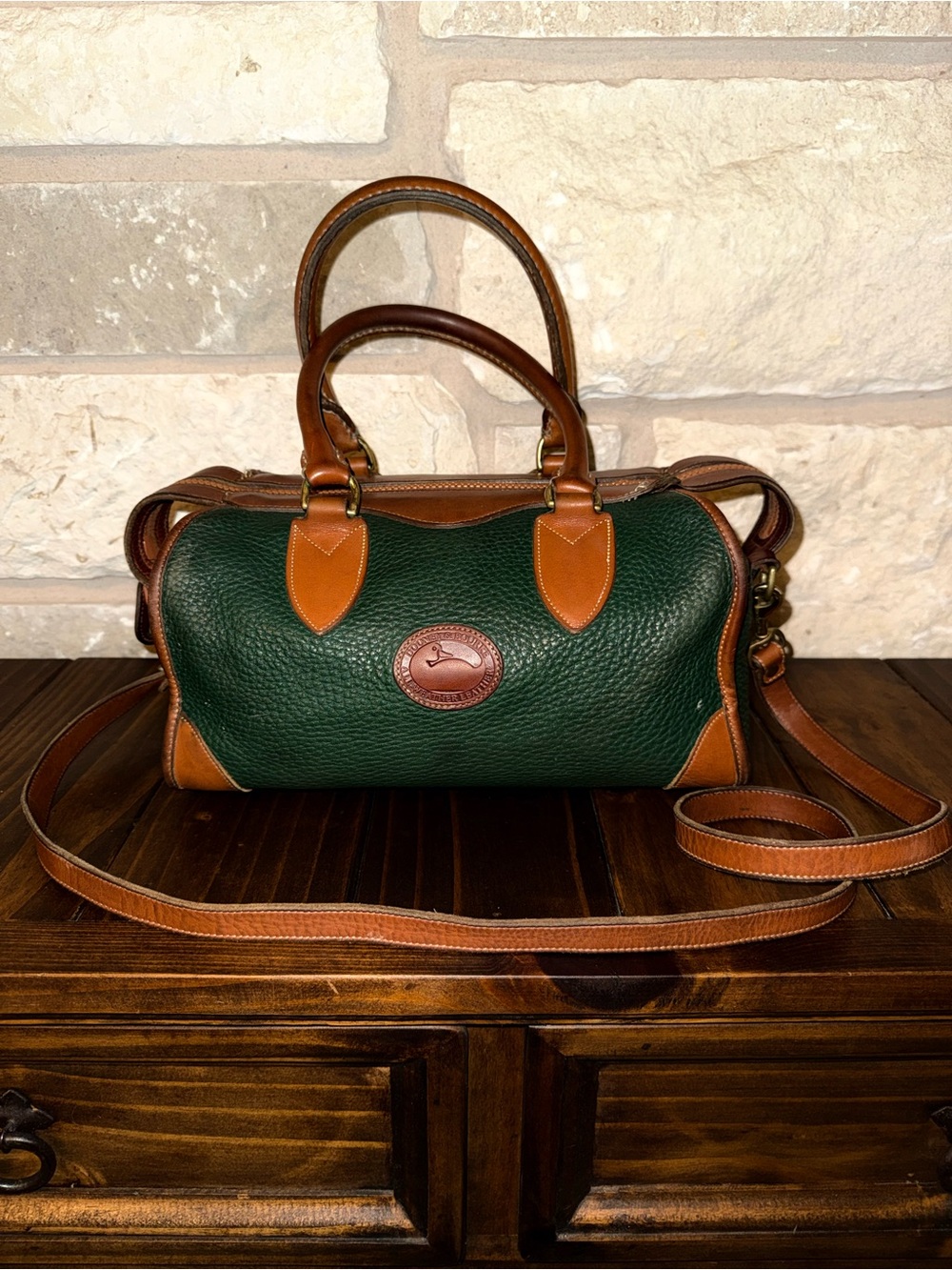Vintage Dooney & Bourke Green Pebbled Leather Gladstone